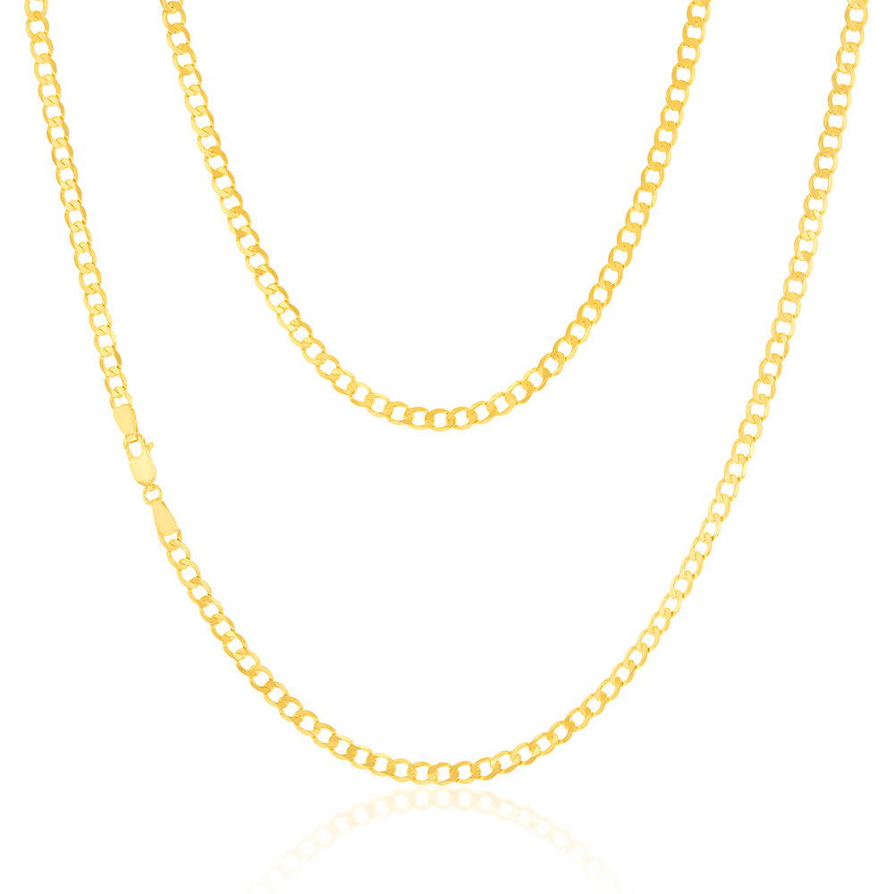 9ct Yellow Solid Gold Superflat Light 95 Gauge 55cm Curb Style Gold Chain for Fashionable Outfits