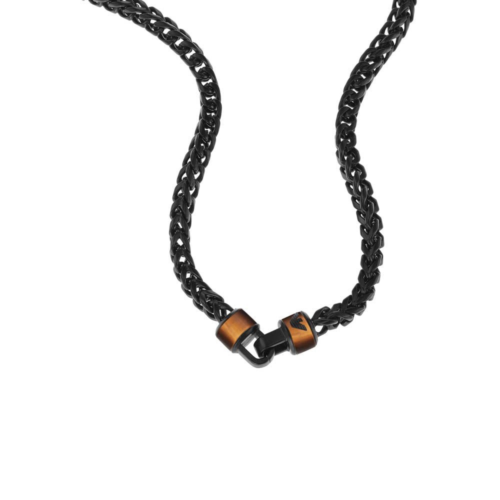 Emporio Armani Elegant Stainless Steel Chain with Rich Brown Tiger's Eye Beads
