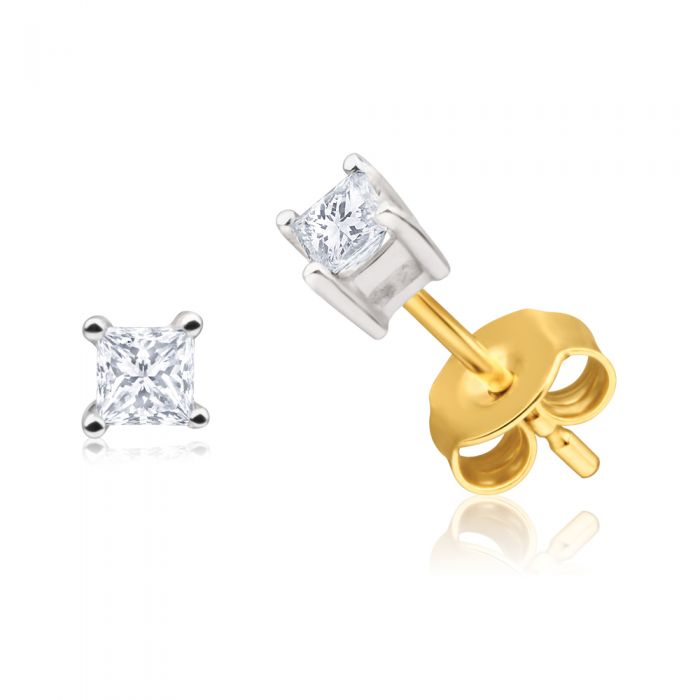 Exquisite 9ct Yellow Gold Sublime Princess Cut Diamond Stud Earrings for Elegant Jewelry Lovers