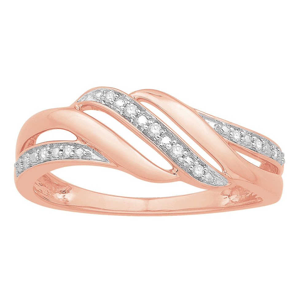 Stunning 9ct Rose Gold Ladies' Diamond Ring Adorned with 11 Brilliant - Cut Diamonds