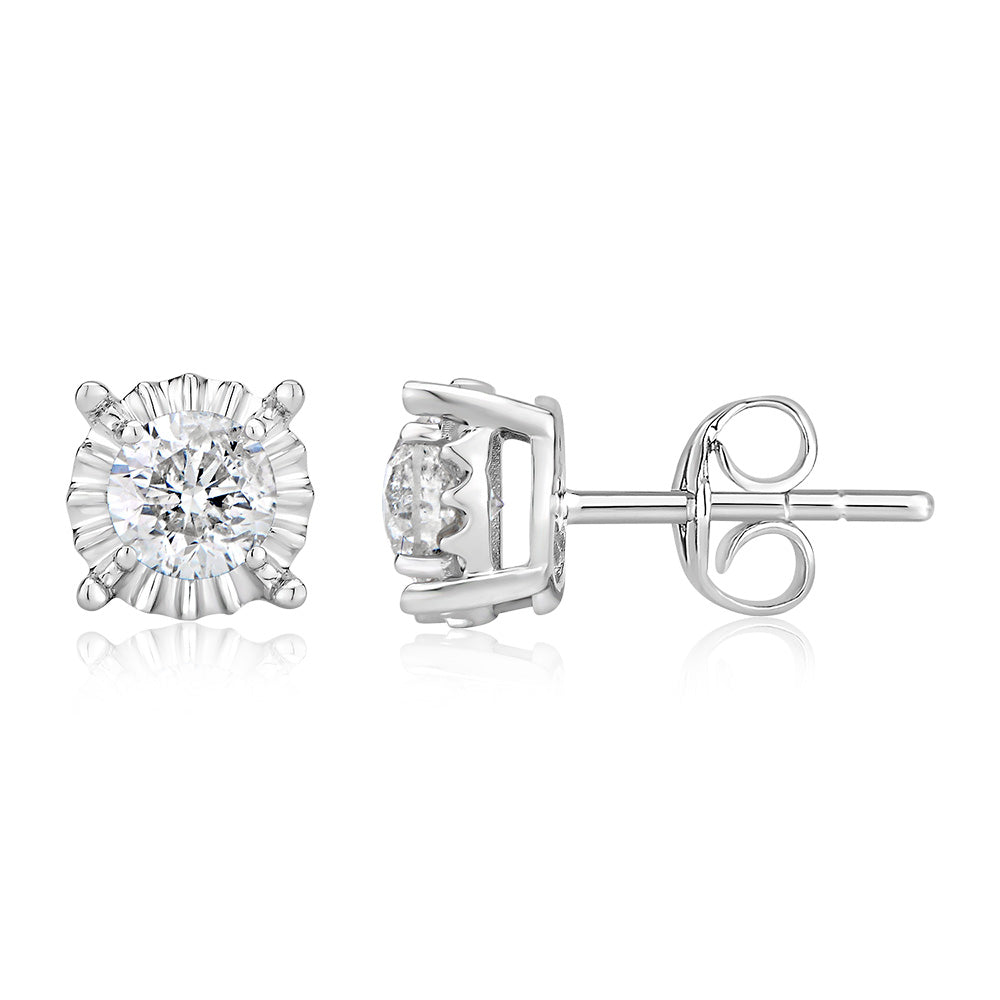 1 Carat Solitaire Diamond Studs in 9ct White Gold with Disc Setting