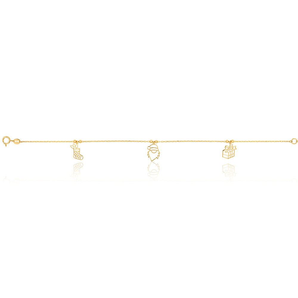 Stunning 9ct Yellow Gold Bracelet with Three Festive Christmas Charms