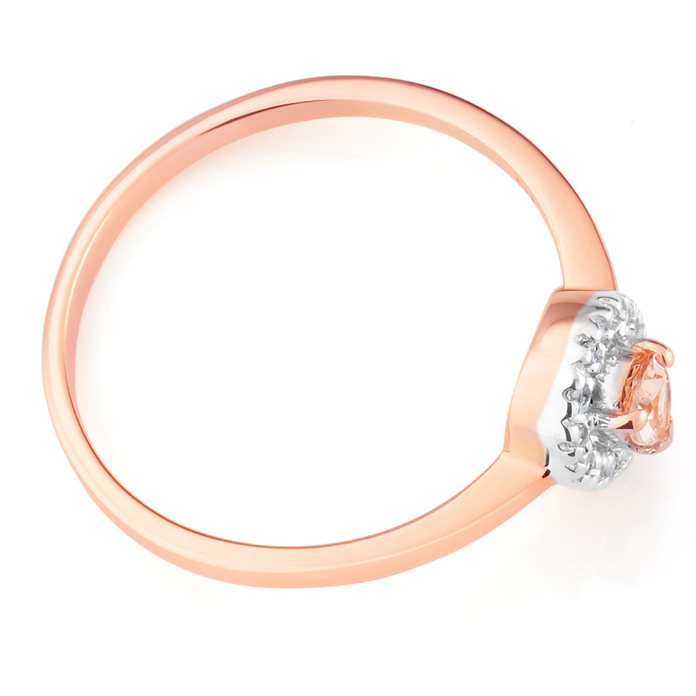 Exquisite 9ct Rose Gold Ring Featuring Morganite and Diamonds