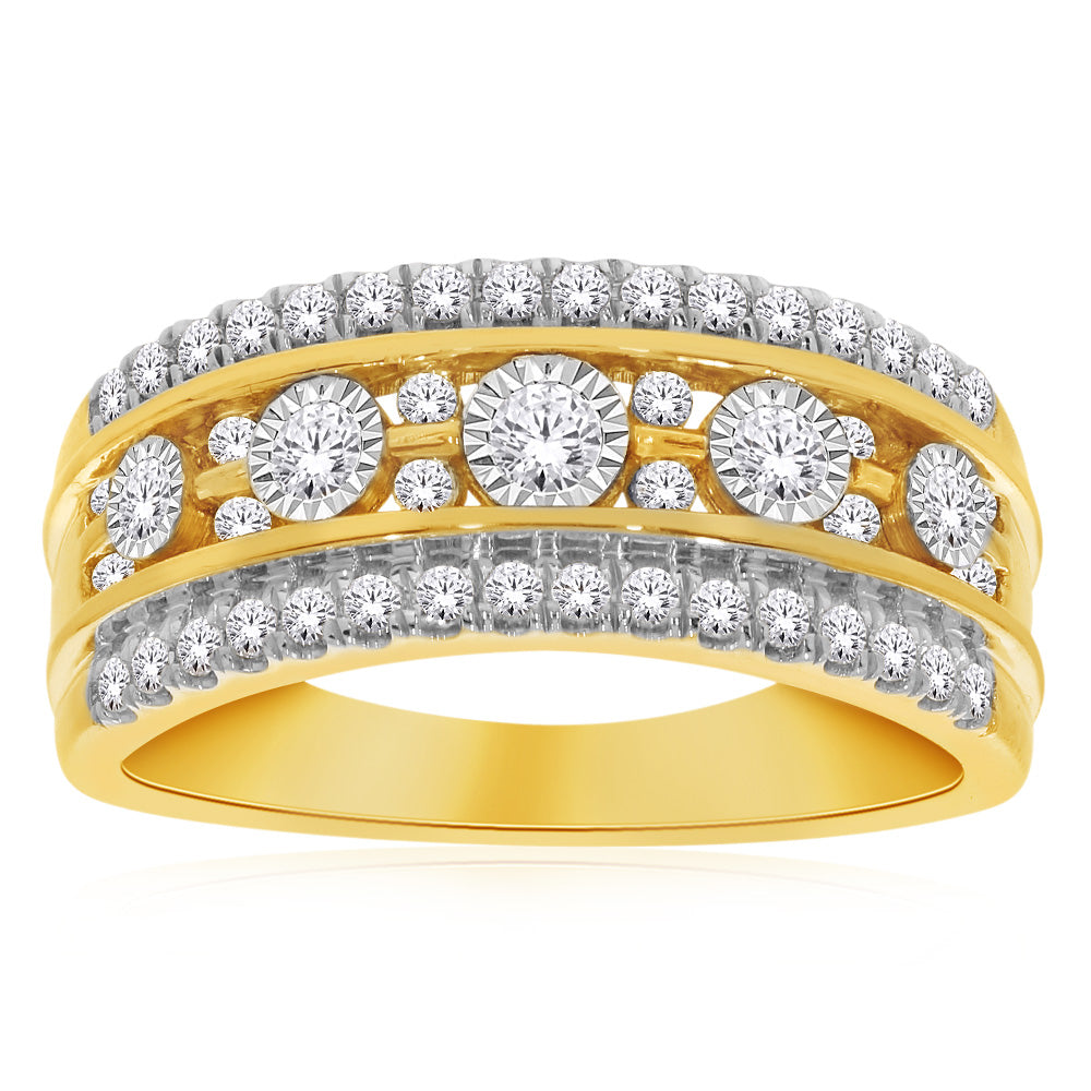 10ct Yellow Gold Dress Ring with 1/2 Carat Diamonds
