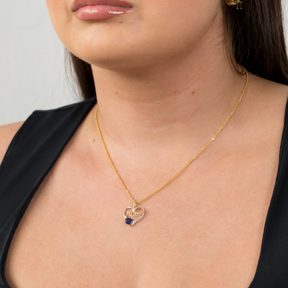 9ct Yellow Gold Crafted Heart-shaped Sapphire and Diamond Pendant for Mum