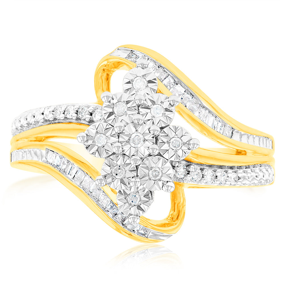 Stunning 10ct Yellow Gold Ring Adorned with 0.18 Carat of Diamonds