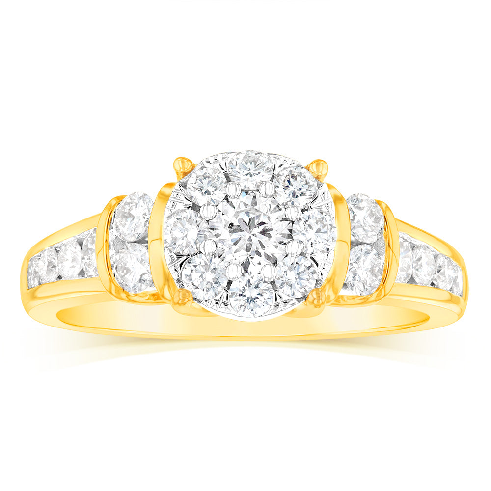Stunning 14 Carat Yellow Gold Solitaire Ring with a 1 Carat Brilliant Cut Diamond Halo