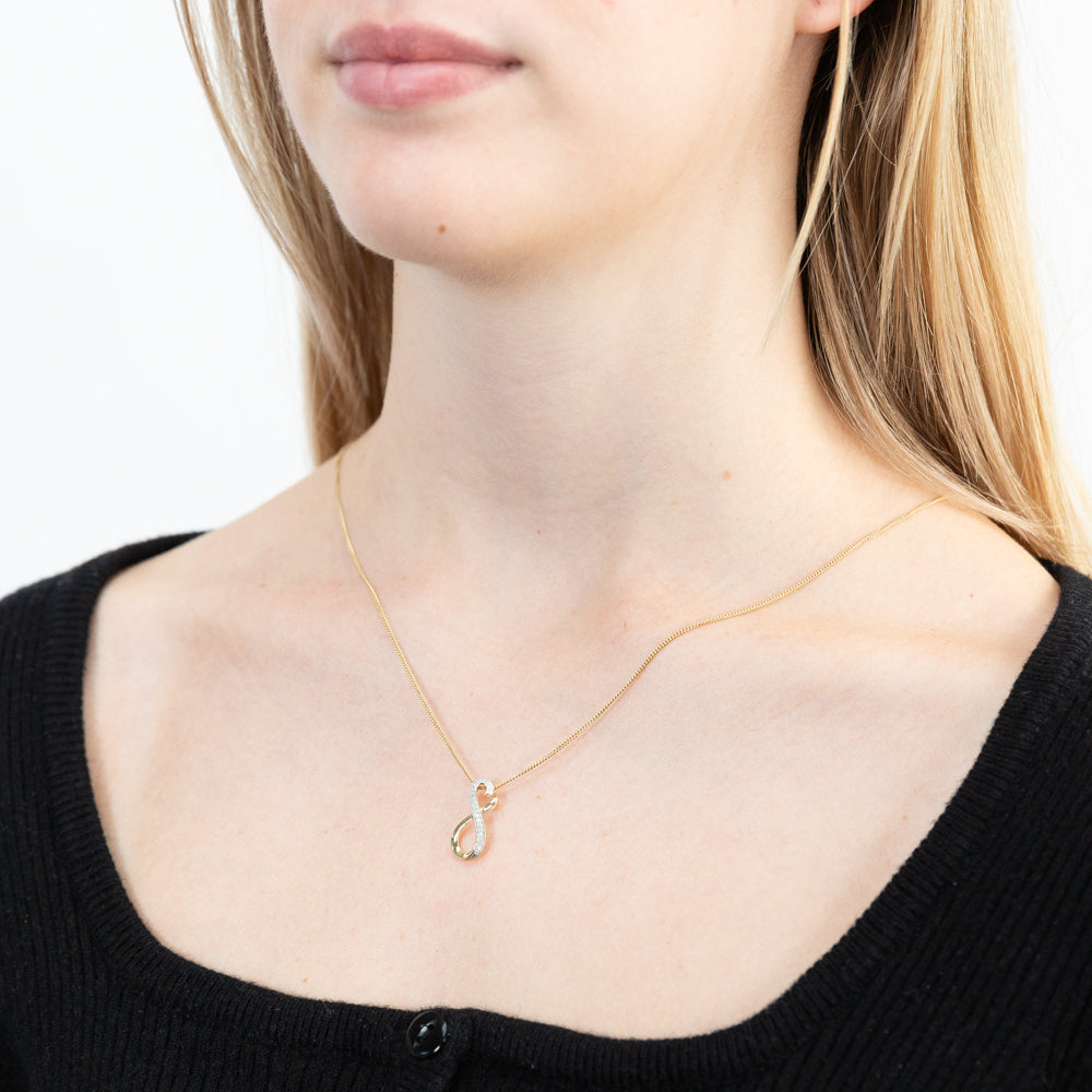 9ct Yellow Gold Pendant with Infinite Love Design and Diamond Embellishment