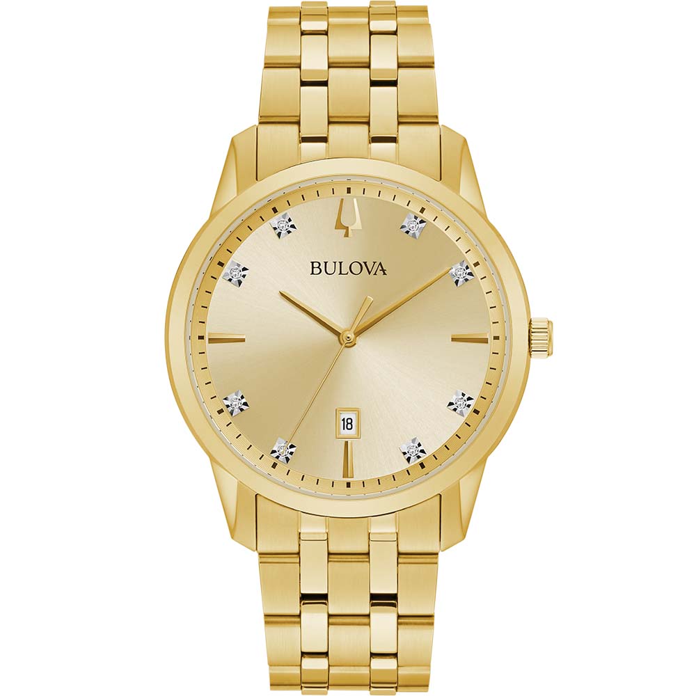 Bulova Men's Diamond-Embedded 97D123 Gold-Tone Stainless Steel Wristwatch