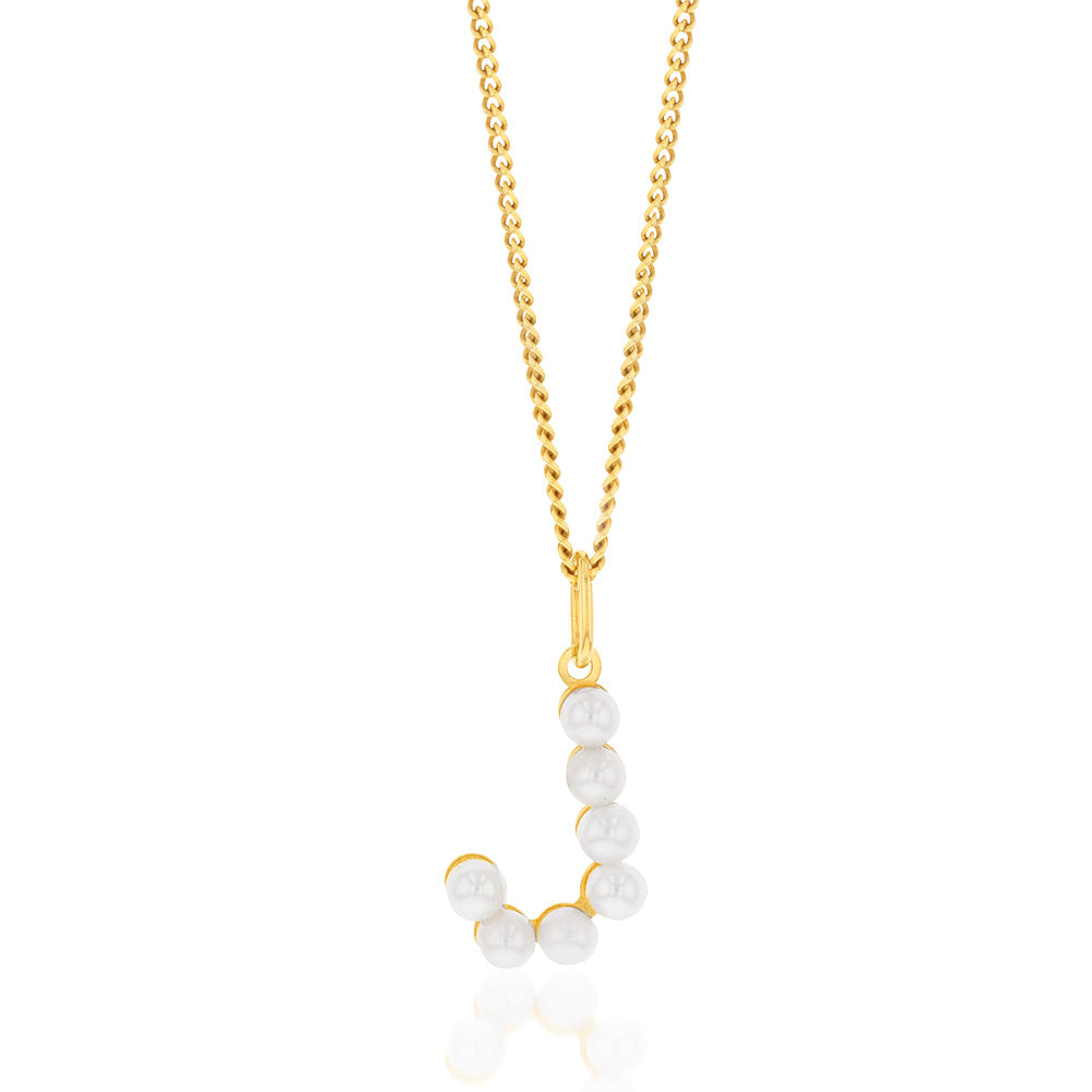 Trendy 9 Carat Yellow Gold Freshwater Pearl Mini Initial J Pendant for Fashion Lovers