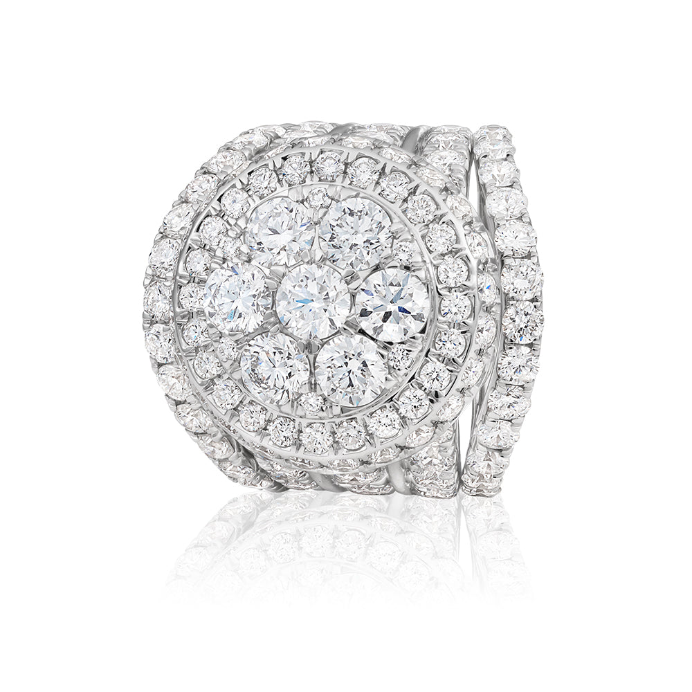 Stunning 14ct White Gold Three - Ring Bridal Jewelry Set Adorned with 7.00 Carats of Glistening White Diamonds