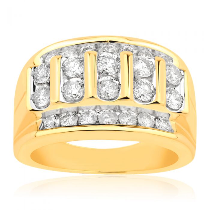 9ct Yellow Gold Gents Ring with 2 Carat Brilliant Cut Diamonds