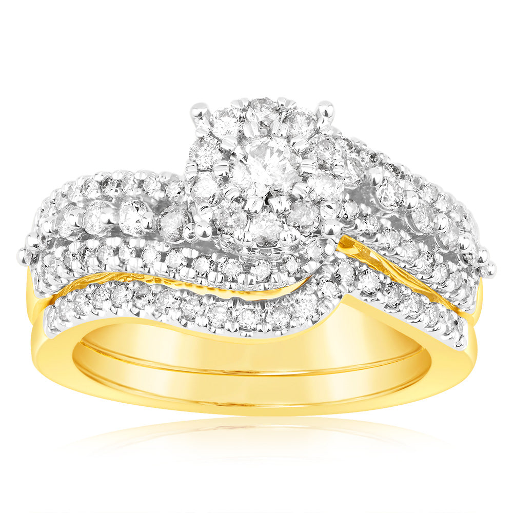 Stunning 9ct Yellow Gold 1.1 Carat Diamond Set for Bridal Engagement & Wedding