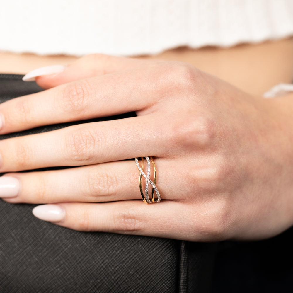 9ct Yellow Gold Glowing Lab - Created Double - Band Diamond Ring