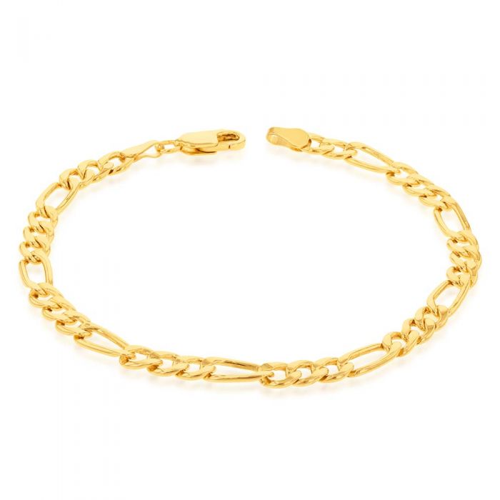 19cm 9 Carat Yellow Gold Copper - Filled Figaro Style Bracelet with 120 Gauge, Ideal for Daily Wear