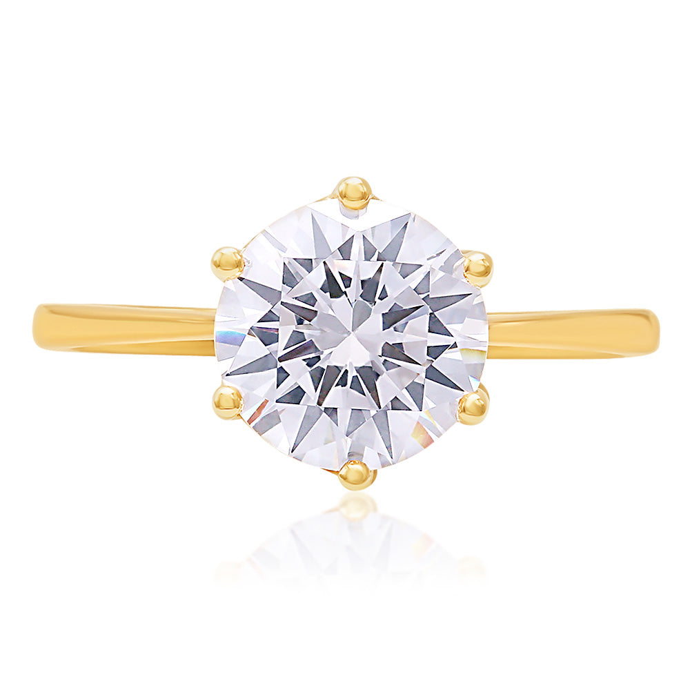 Stunning 9 Carat Yellow Gold 8 Millimeter Zirconia 6 Claw Solitaire Engagement Ring