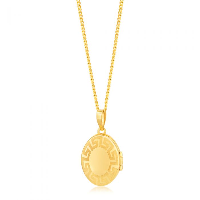 9 Carat Yellow Gold Oval Locket with Greek Key Pattern - A Perfect Jewelry Piece