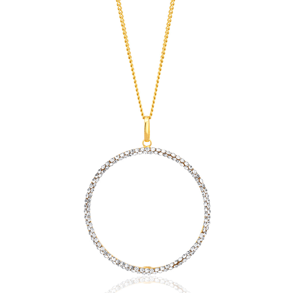 9ct Yellow Gold-plated 30mm Round Crystal Jewelry Pendant for Fashion Lovers