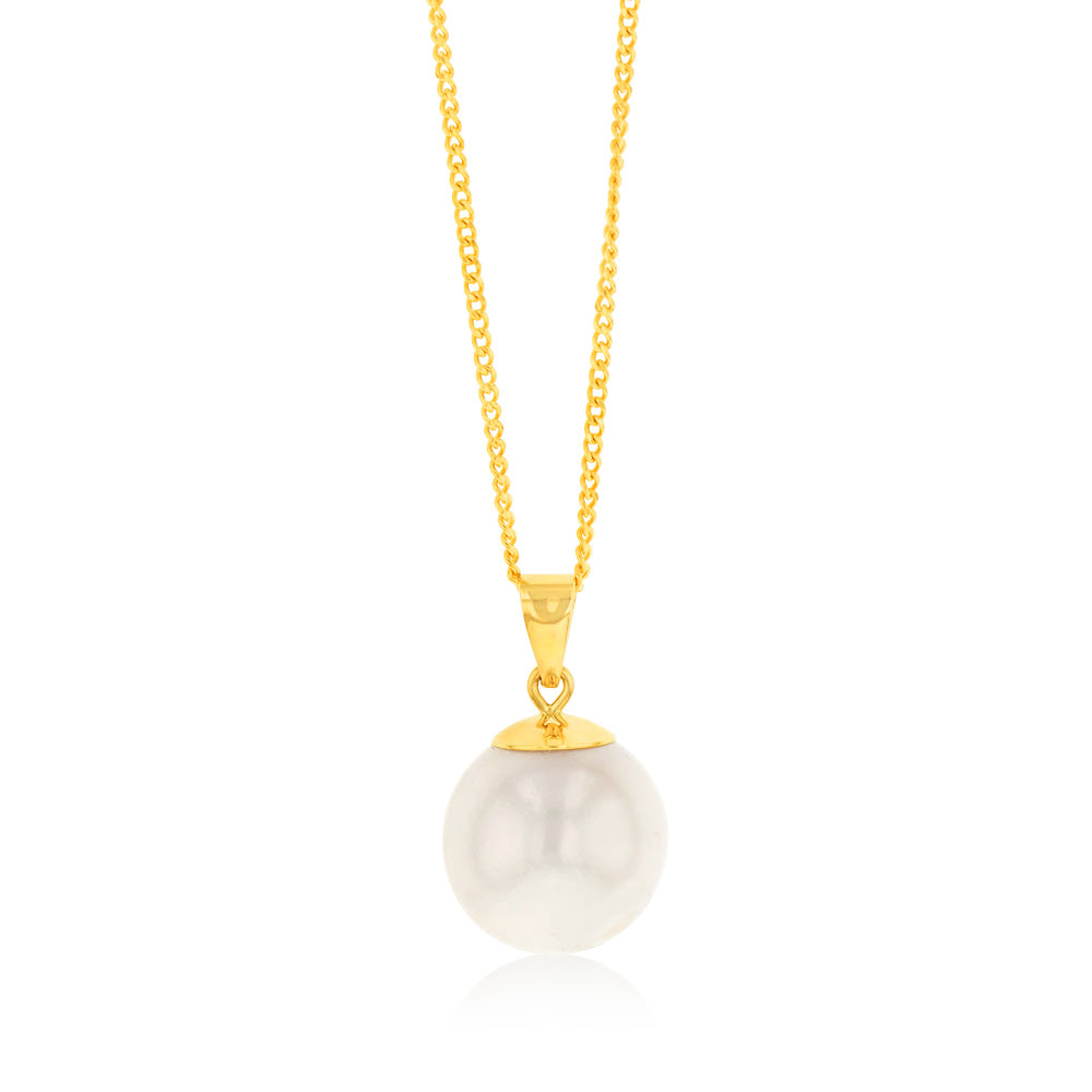 Stunning 9ct Yellow Gold 11 - 12mm White South Sea Pearl Pendant with 45cm Chain
