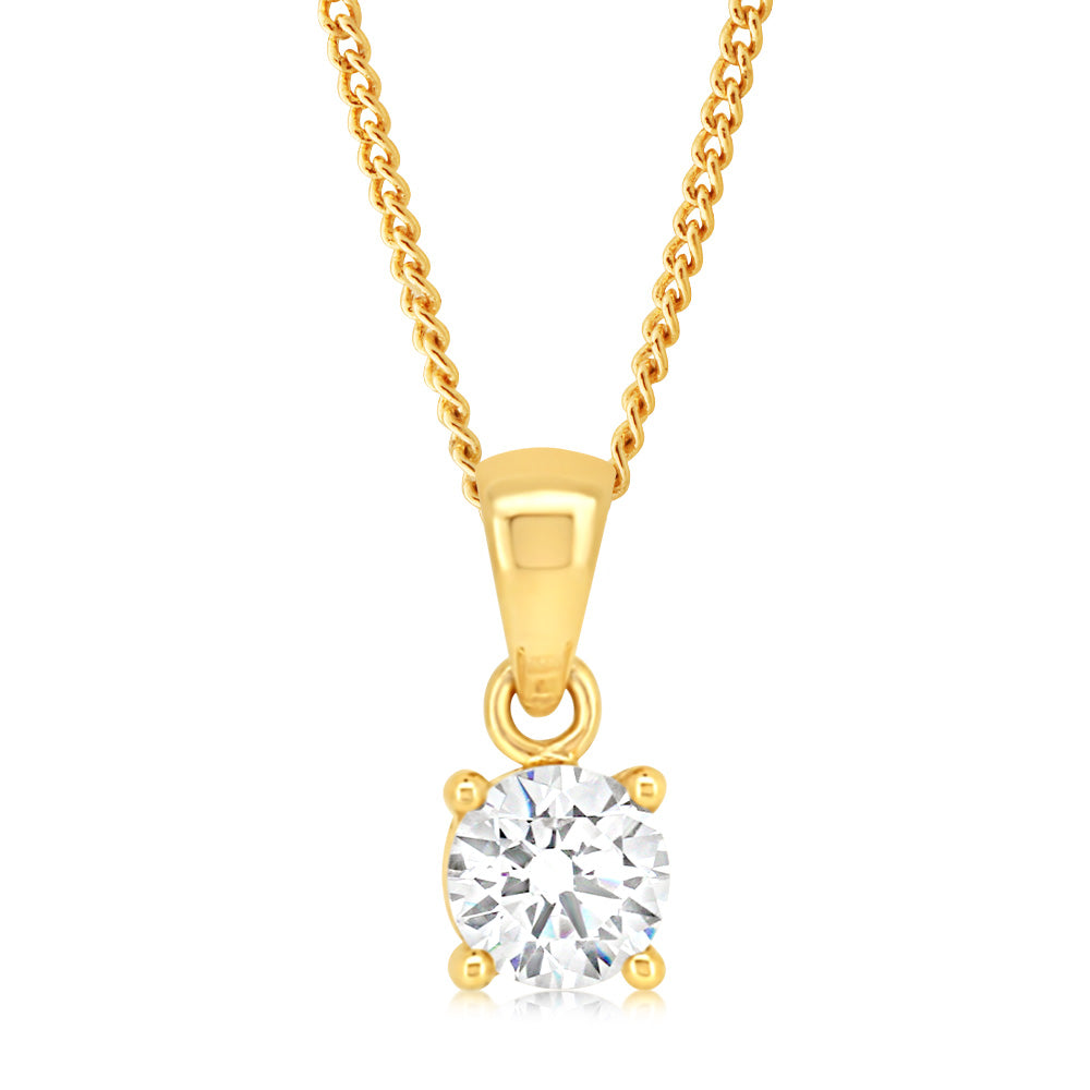 Exquisite 9 Carat Yellow Gold 0.90 Carat Single Cubic Zirconia Pendant for Jewelry Lovers