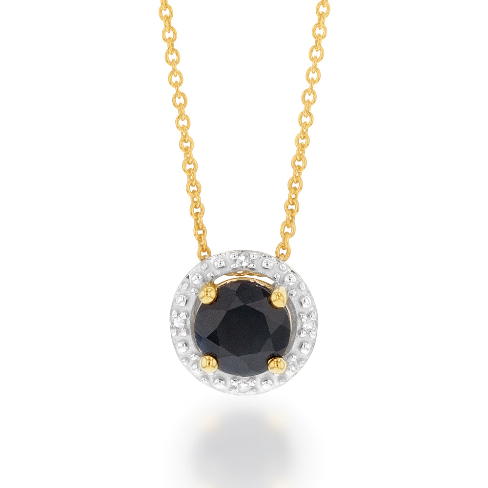 9ct Yellow Gold Natural Sapphire and Diamond Halo Pendant with 45cm Chain - A Stunning Piece of Jewelry