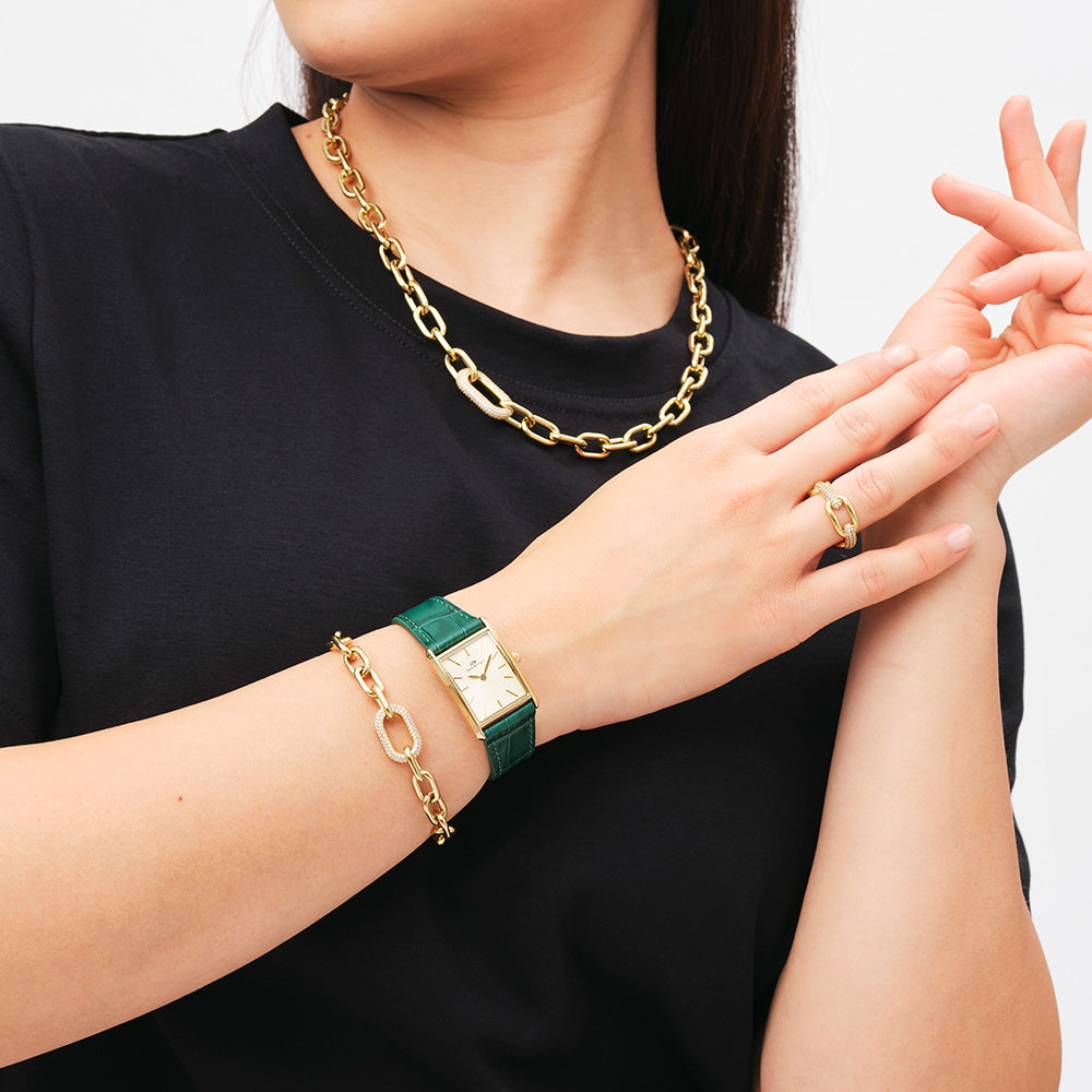 Daniel Wellington Luxury Bound Green Reading Watch - DW00100695 with Crocodile Pattern and Champagne Sunray Dial