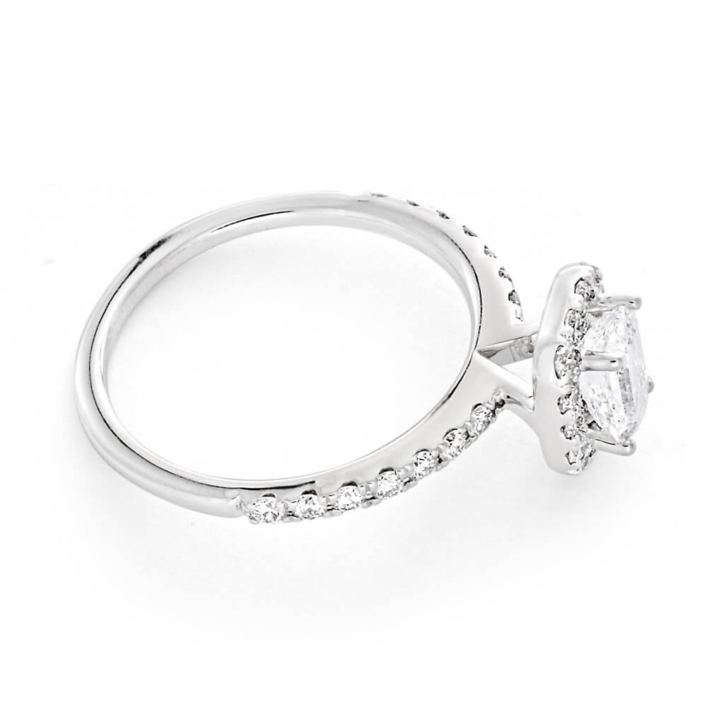 14ct White Gold Engagement Ring with 1.20 Carat Diamonds and 3/4 Carat Emerald - Cut Centre Stone
