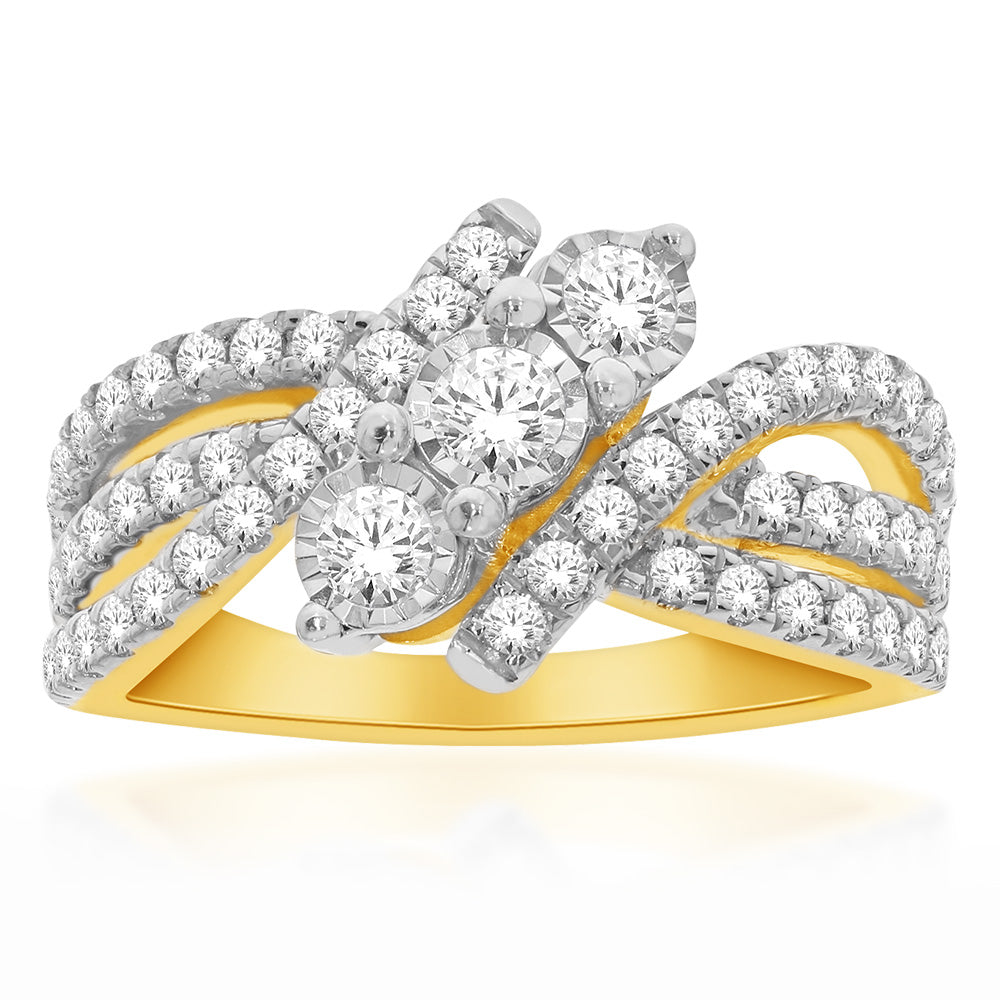 10-Carat Yellow Gold One-Carat Diamond Trilogy Engagement Ring