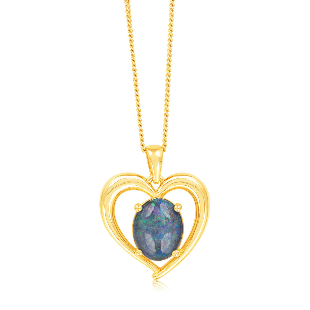 Exquisite 9ct Yellow Gold Oval Triplet Opal Heart-Shaped Pendant for Jewelry Lovers