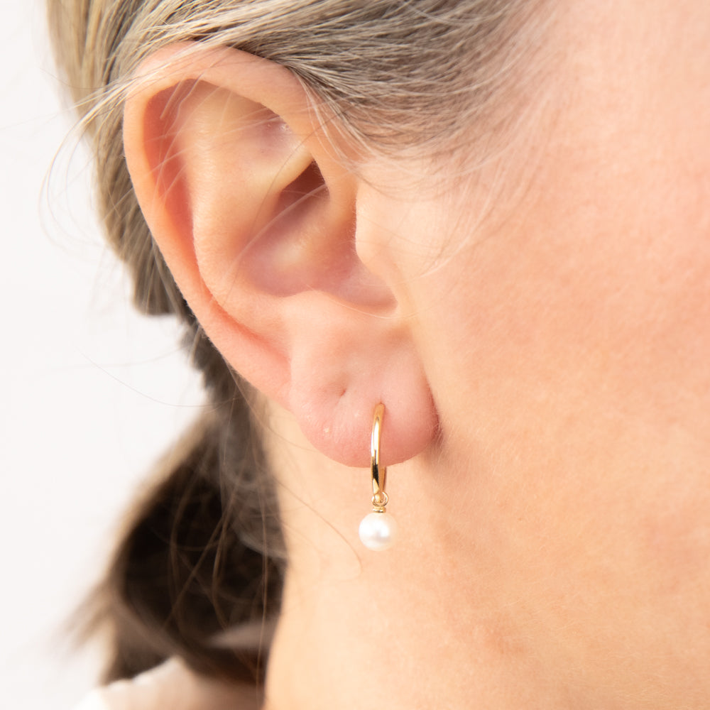 Exquisite 9 - carat Yellow Gold Pearl Hoop Earrings for Women's Jewelry Collection