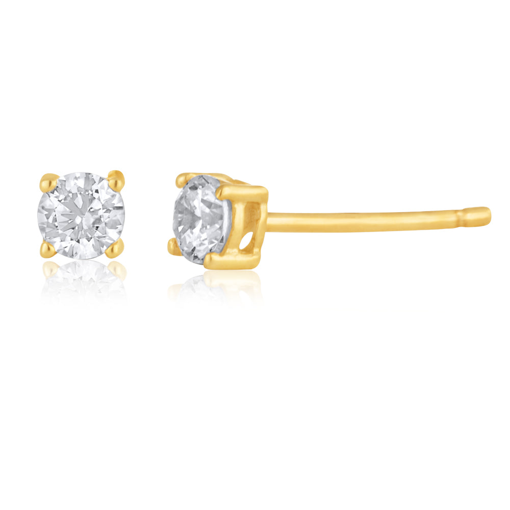 3mm 9ct Yellow Gold Round Cubic Zirconia Stud Earrings for Elegant Look