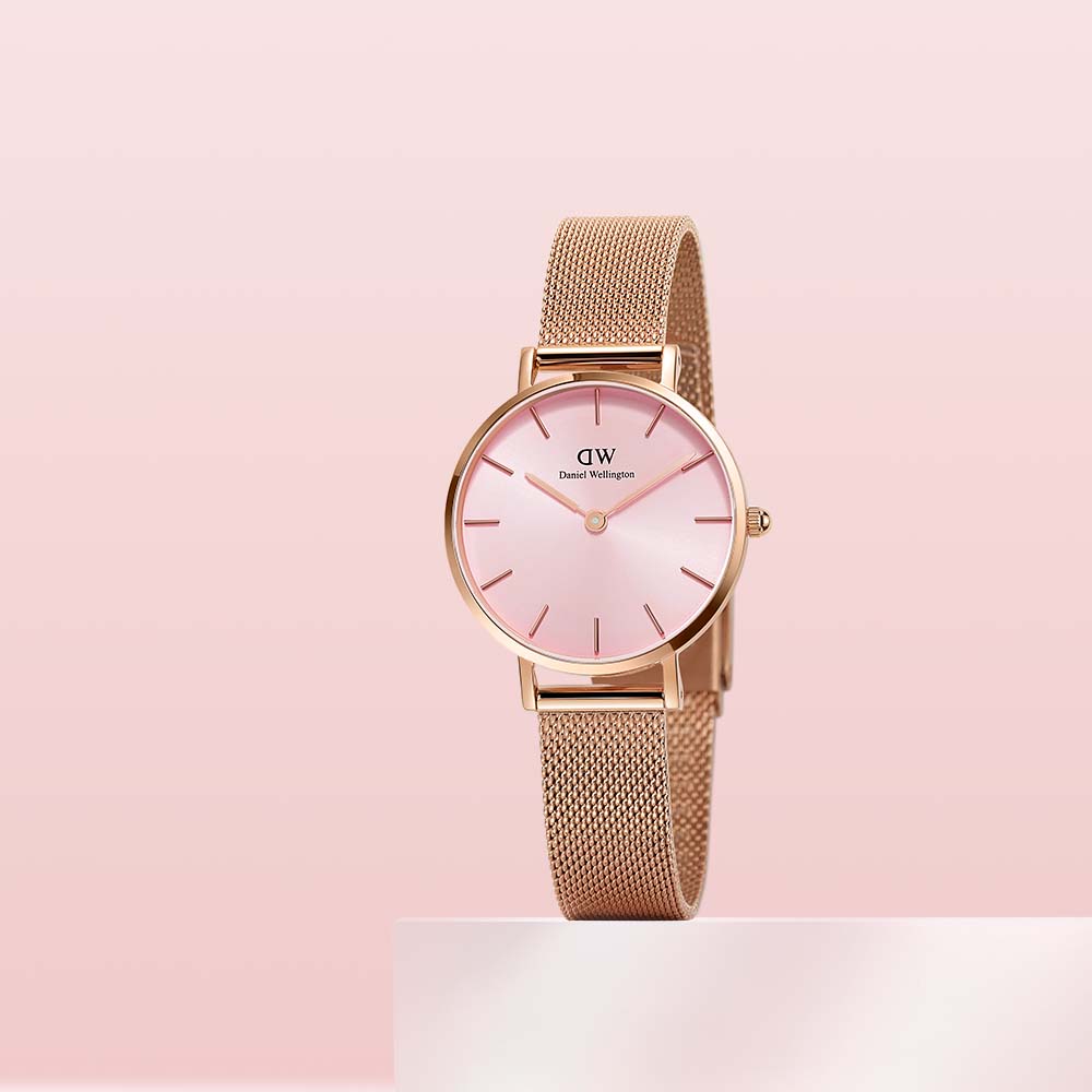 Daniel Wellington Pink Rose Gold Mesh 32mm Petite Melrose Watch DW00100367