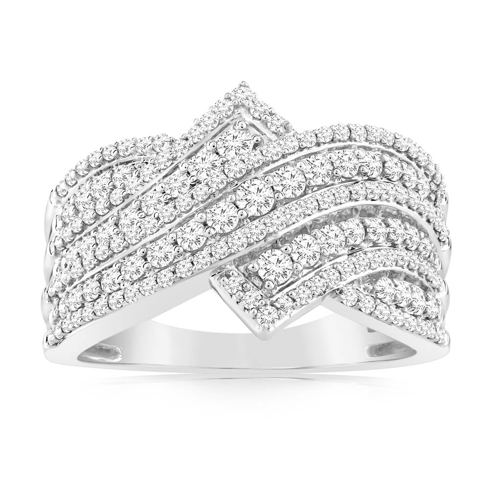 Stunning 0.95 Carat Cluster Diamond Cocktail Dress Ring Crafted in 14ct White Gold