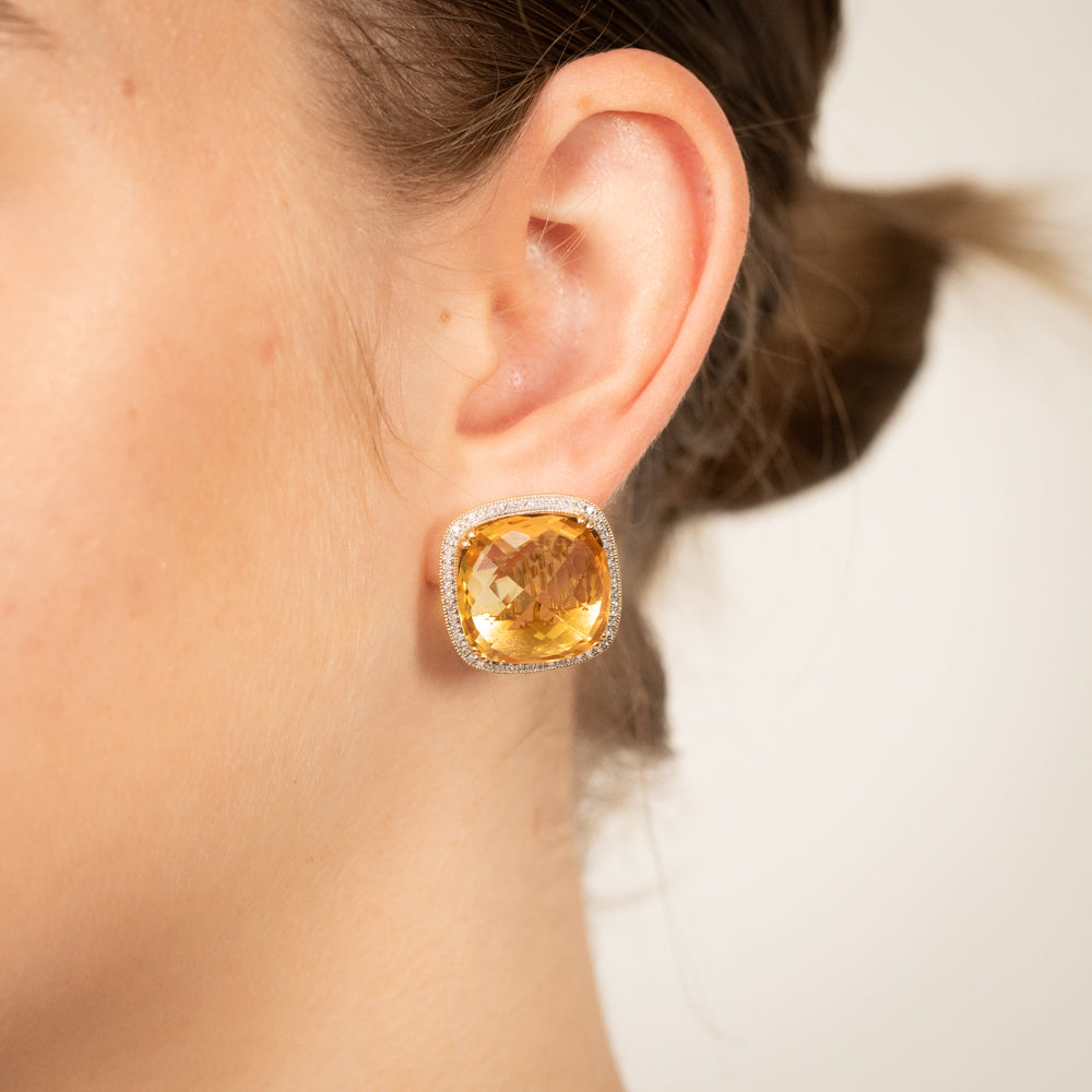Stunning 9ct Yellow Gold Hoop Earrings with Natural Citrine and Sparkling Diamonds