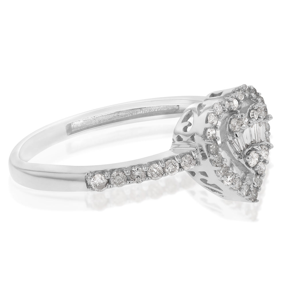 Exquisite 14ct White Gold 1/3 Carat Heart - shaped Diamond Ring