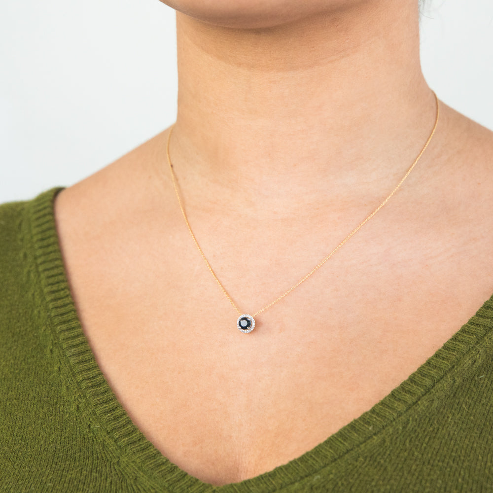 9ct Yellow Gold Natural Sapphire and Diamond Halo Pendant with 45cm Chain - A Stunning Piece of Jewelry