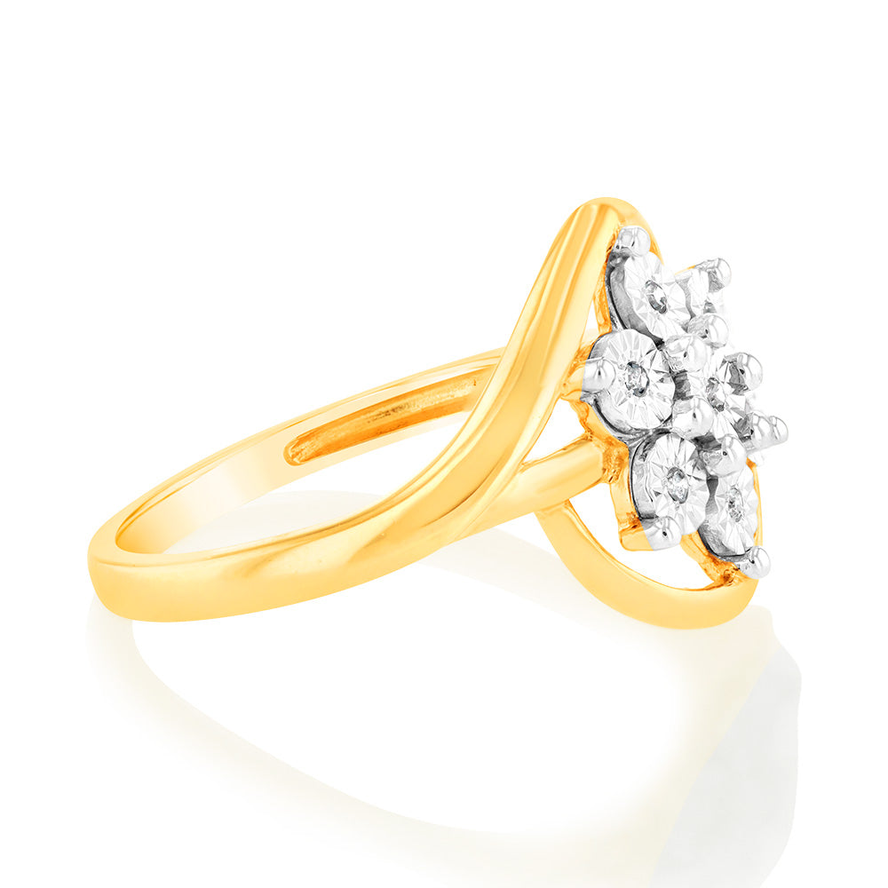 Exquisite 9ct White and Yellow Gold Cross Over Diamond Ring for Elegance