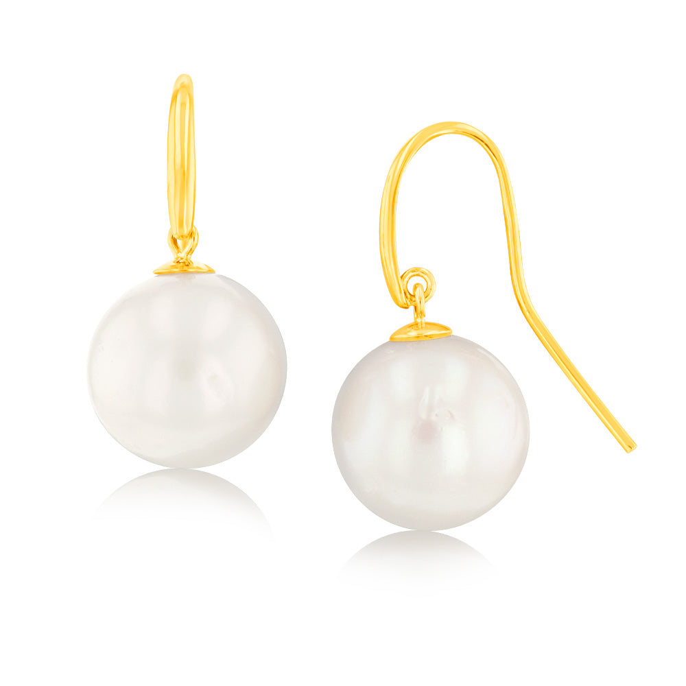 Stunning 9-carat Yellow Gold Earrings with 10 - 14mm White South Sea Pearls