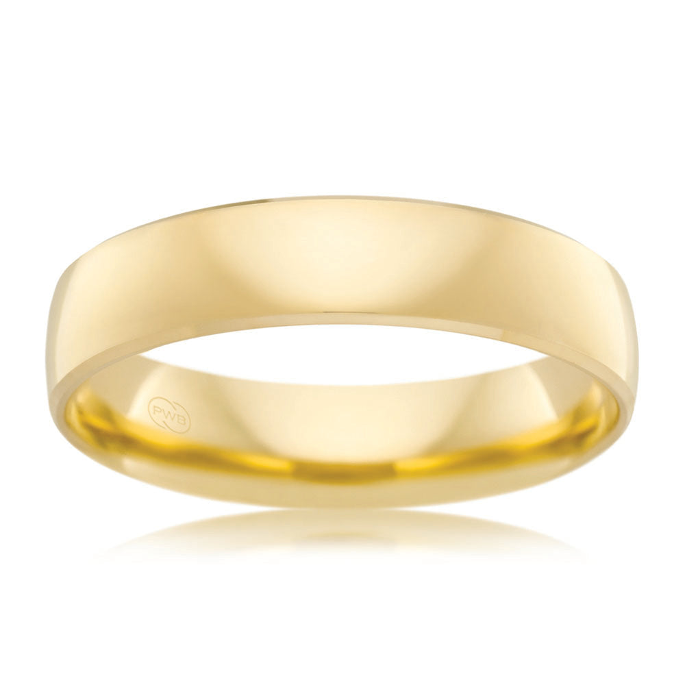 Exquisite 9ct Yellow Gold 5mm Half Round Bevelled Edge Men's and Women's Ring, Size W