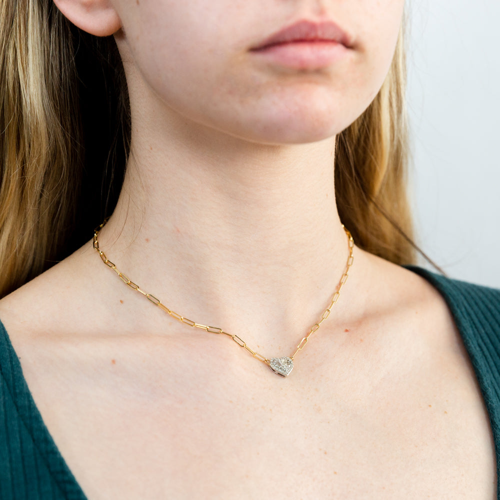 Exquisite 14 Carat Yellow and White Gold Half - Carat Diamond Heart - Shaped Pendant with a 41cm Chain, a Jewelry Delight