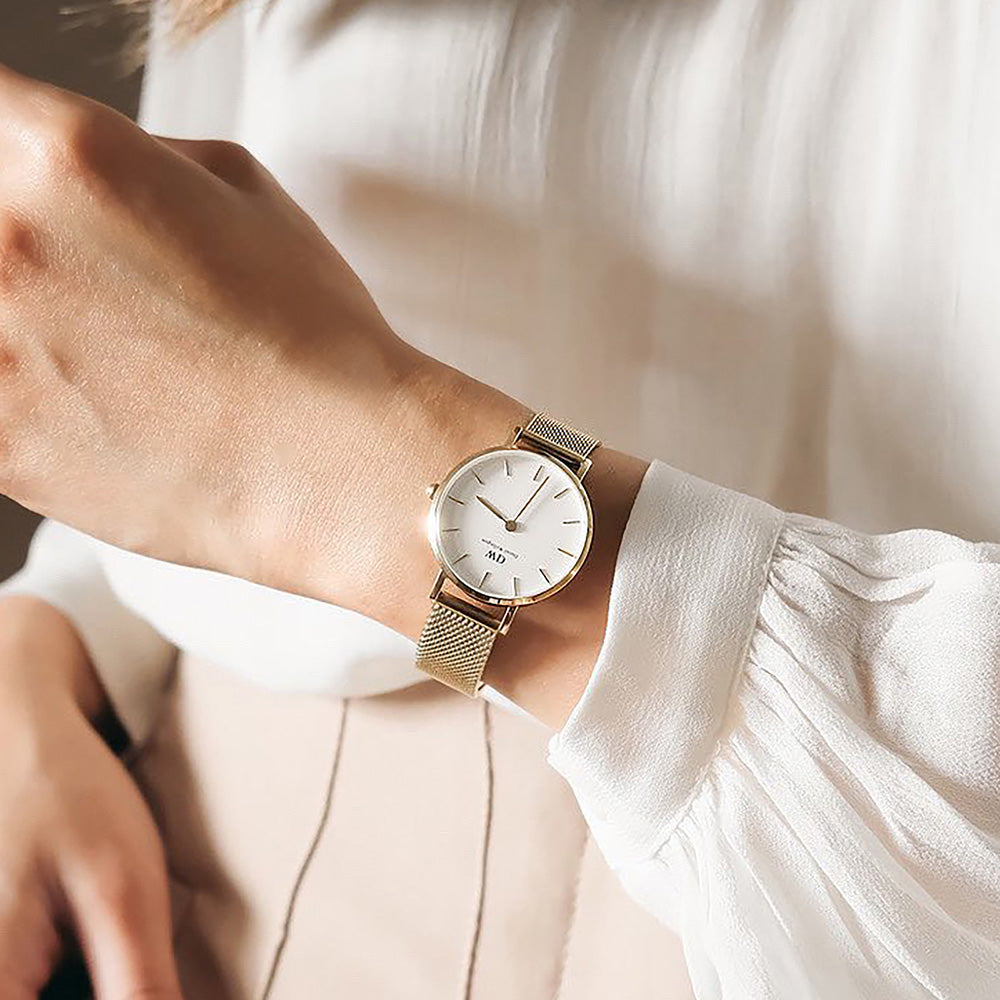 Daniel Wellington Petite Evergold Women's Elegant Gold Mesh Band Watch - Model DW00100348