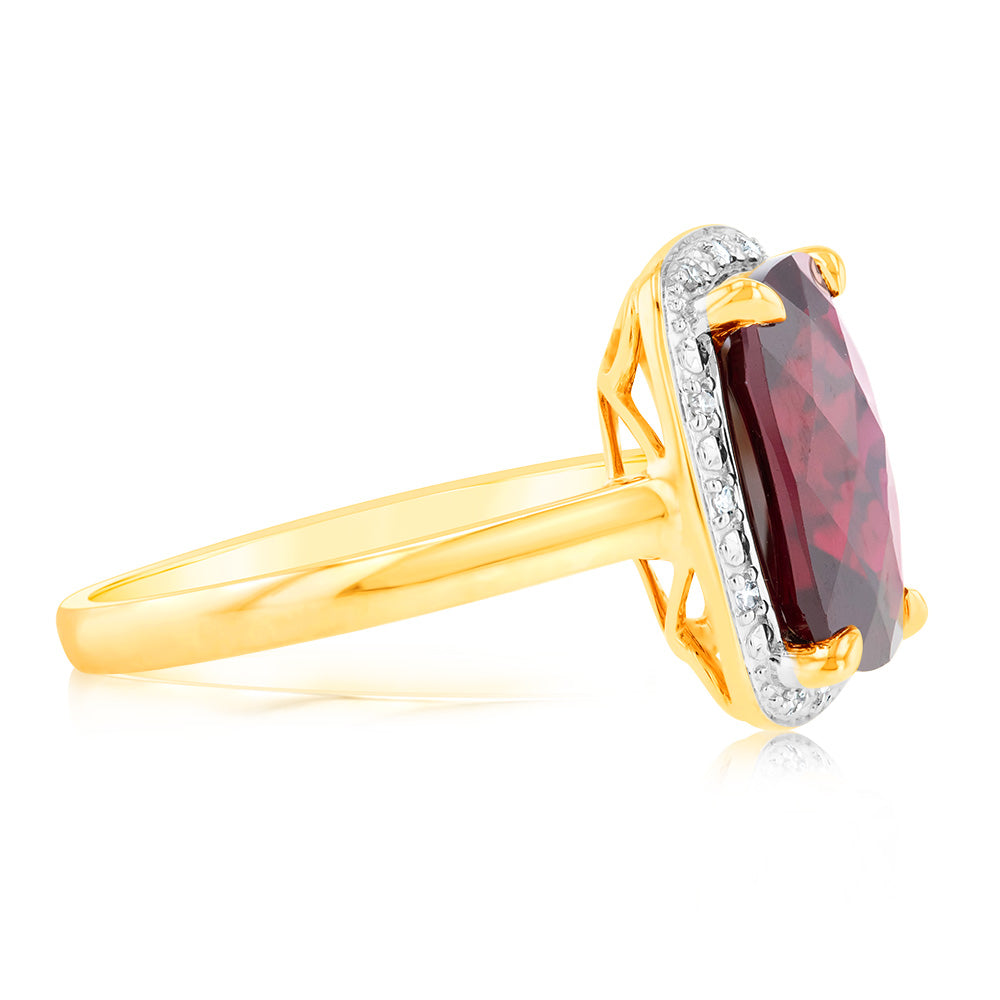 Stunning 9ct Yellow Gold Ring with Lab - Created Rubies and Diamonds