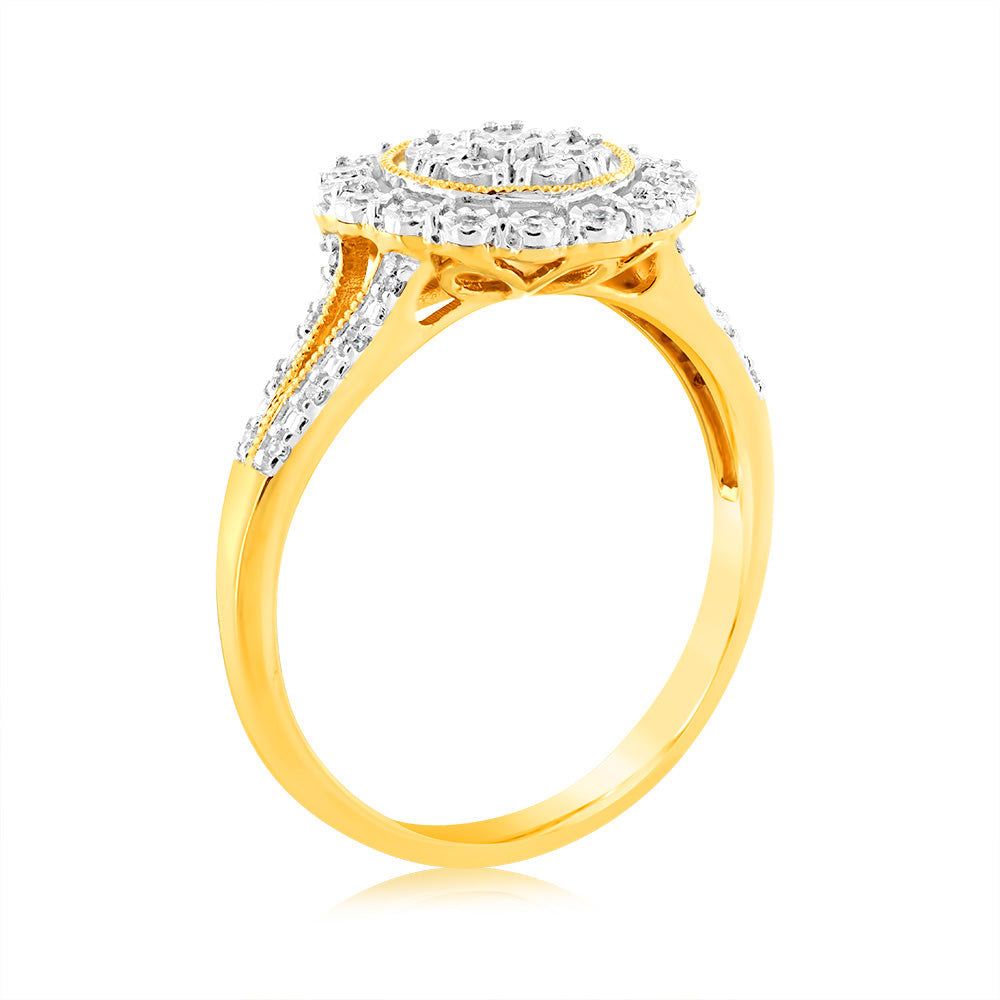 Stunning 9ct Yellow Gold Lab - Grown Cluster Diamond Luminescent Ring
