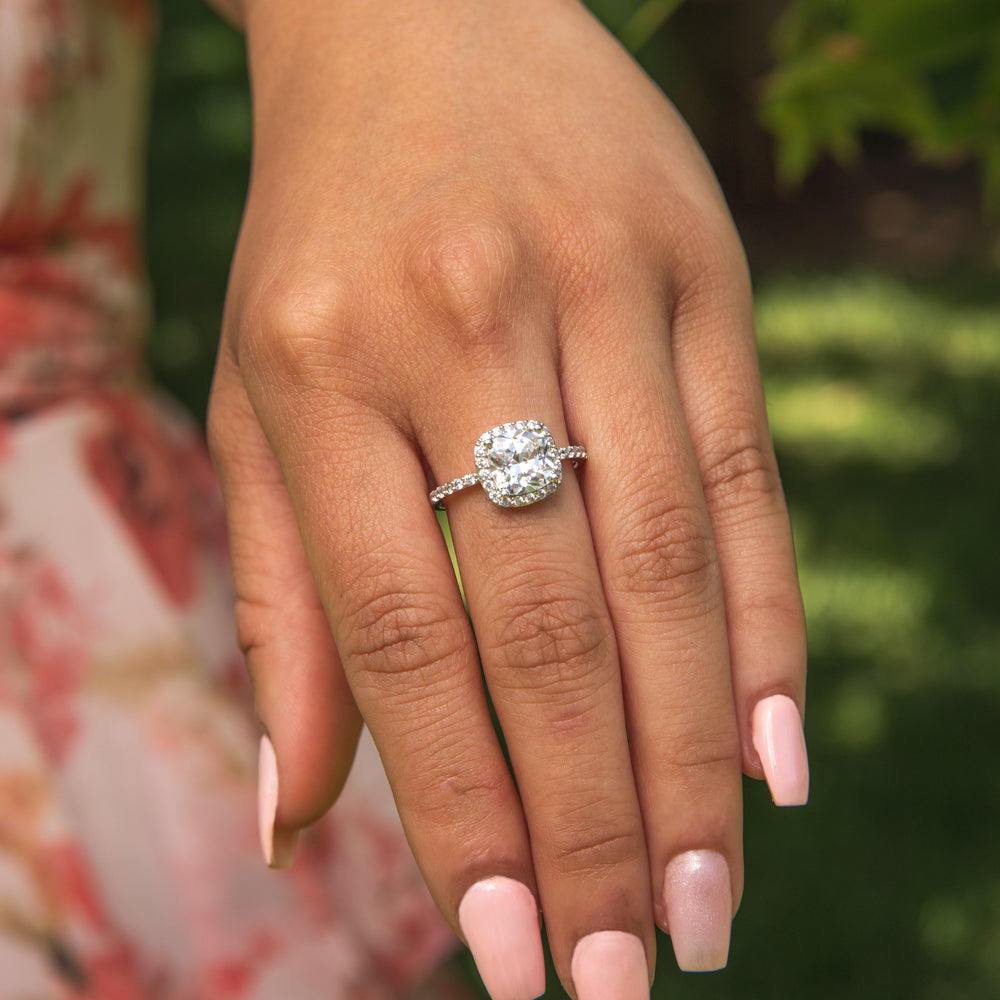 8mm Cushion Cut Cubic Zirconia Halo Ring in 9ct White Gold