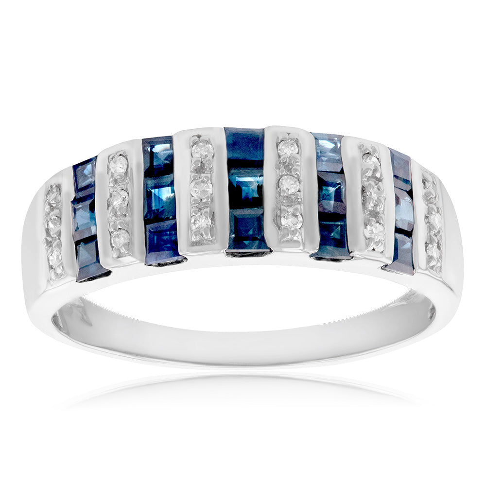 Exquisite 14 Carat White Gold Ring Featuring 1.05 Carat Natural Sapphire and Sparkling Diamonds