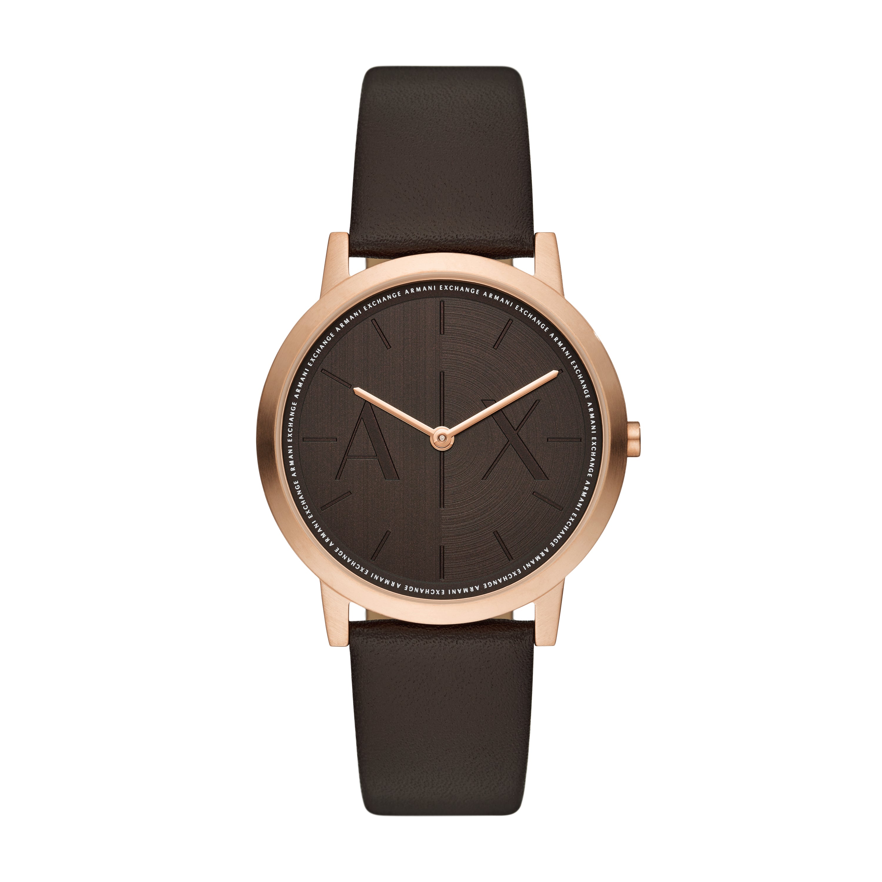 Stylish Armani Exchange AX2873 Dale Rose Gold Watch with Brown Leather Strap