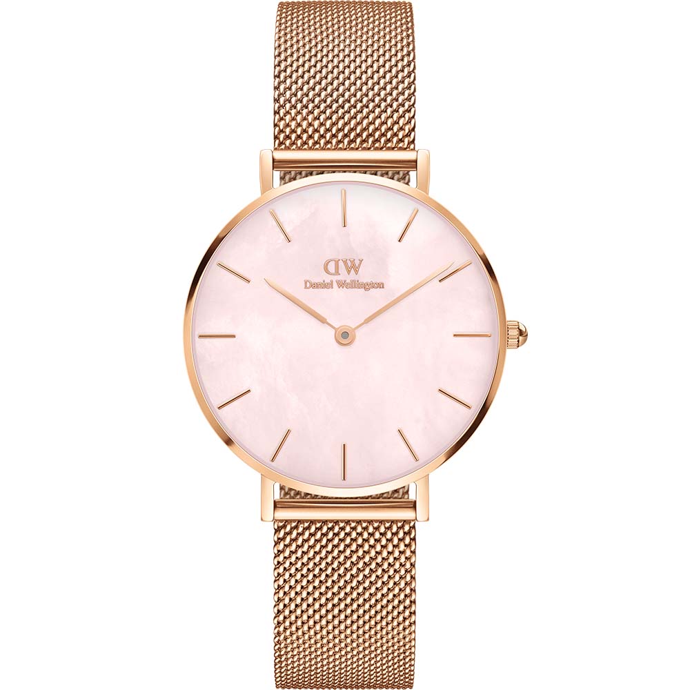 Daniel Wellington Quadro DW00100516 Women's Mother of Pearl Elegant Analog Watch with Gold-Plated Stainless Steel Mesh Bracelet