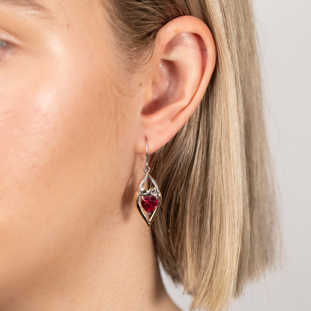 Gorgeous 6mm Created Ruby Drop Earrings in 9ct Yellow Gold