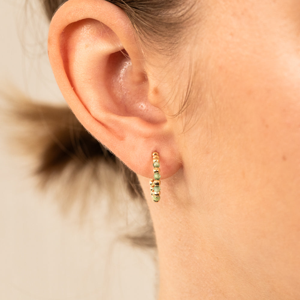 Stylish 9ct Yellow Gold Green Zirconia 3/4 Open Hoop Earrings