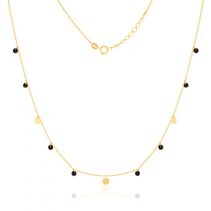 Exquisite 9ct Yellow Gold Chain with Black Zirconia and Gold Disc Charm, Measuring 41.90cm